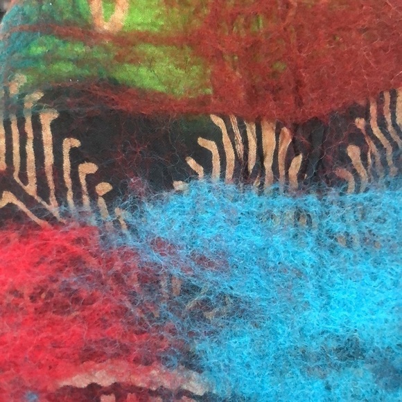 Nepal Artsy Colorful Felted Merino Wool Silk Long Scarf  74X12 Winter - Picture 11 of 12